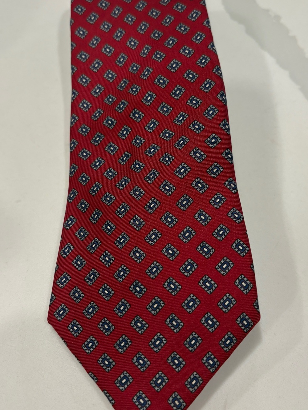 Dior Red Tie with Navy Geometric Medallions